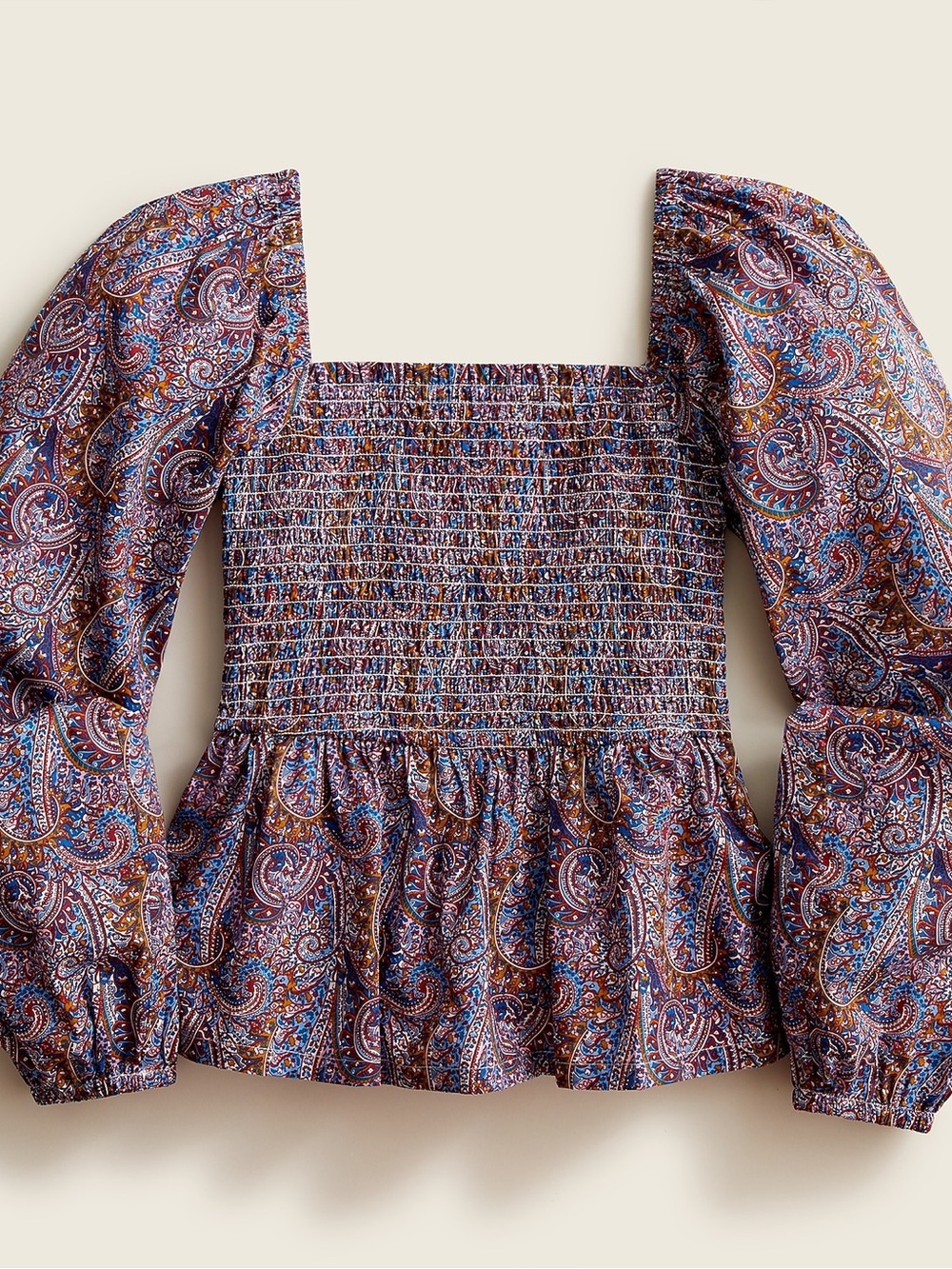 J.Crew x Liberty Paisley Smocked Long-Sleeve Top — Size M